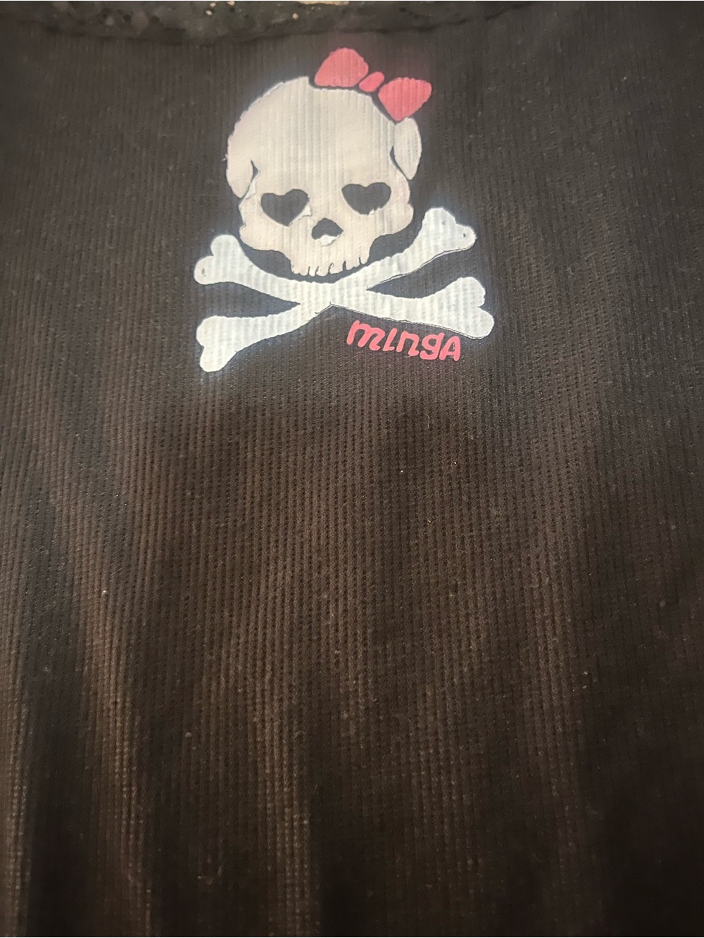 SHEIN Black Tank Top with White Skull & Pink Bow Graphic